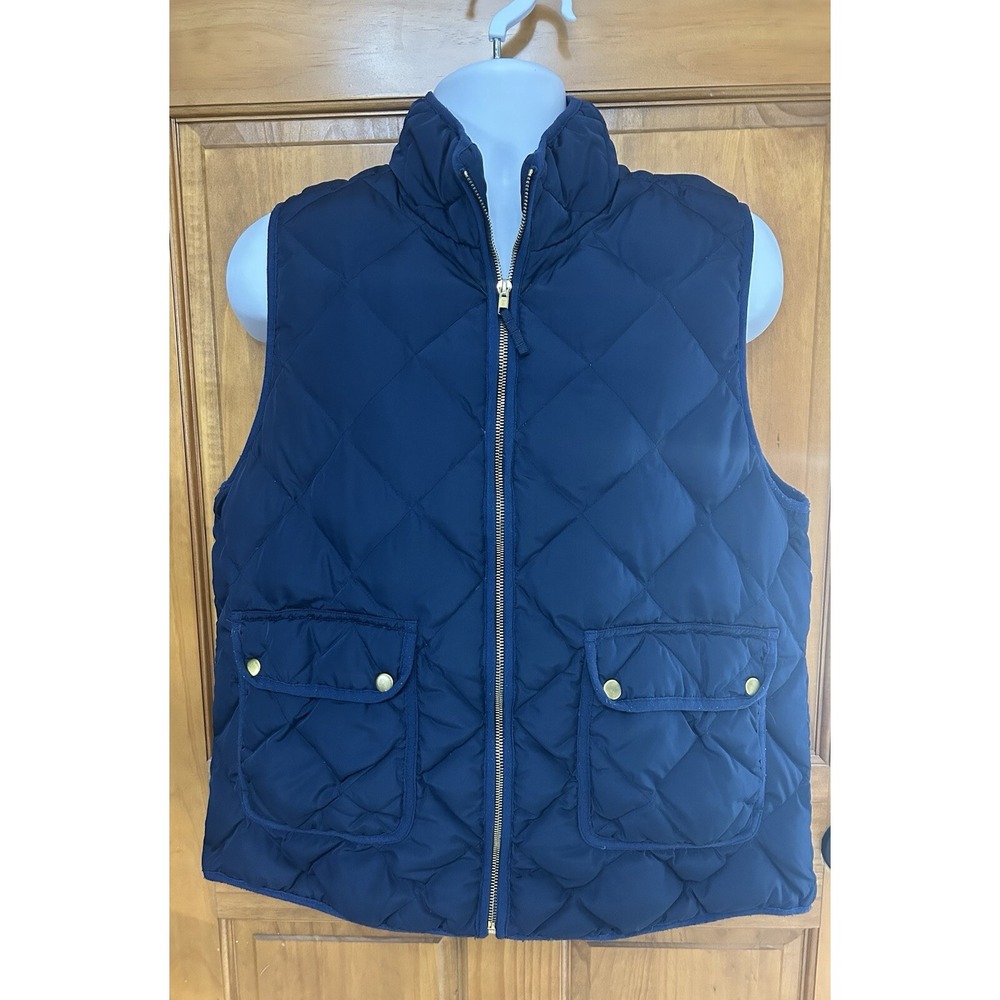 Woolrich Women's Quilted Puffer Duck Down Fill Navy Gold Vest Size XL Full Zip‎